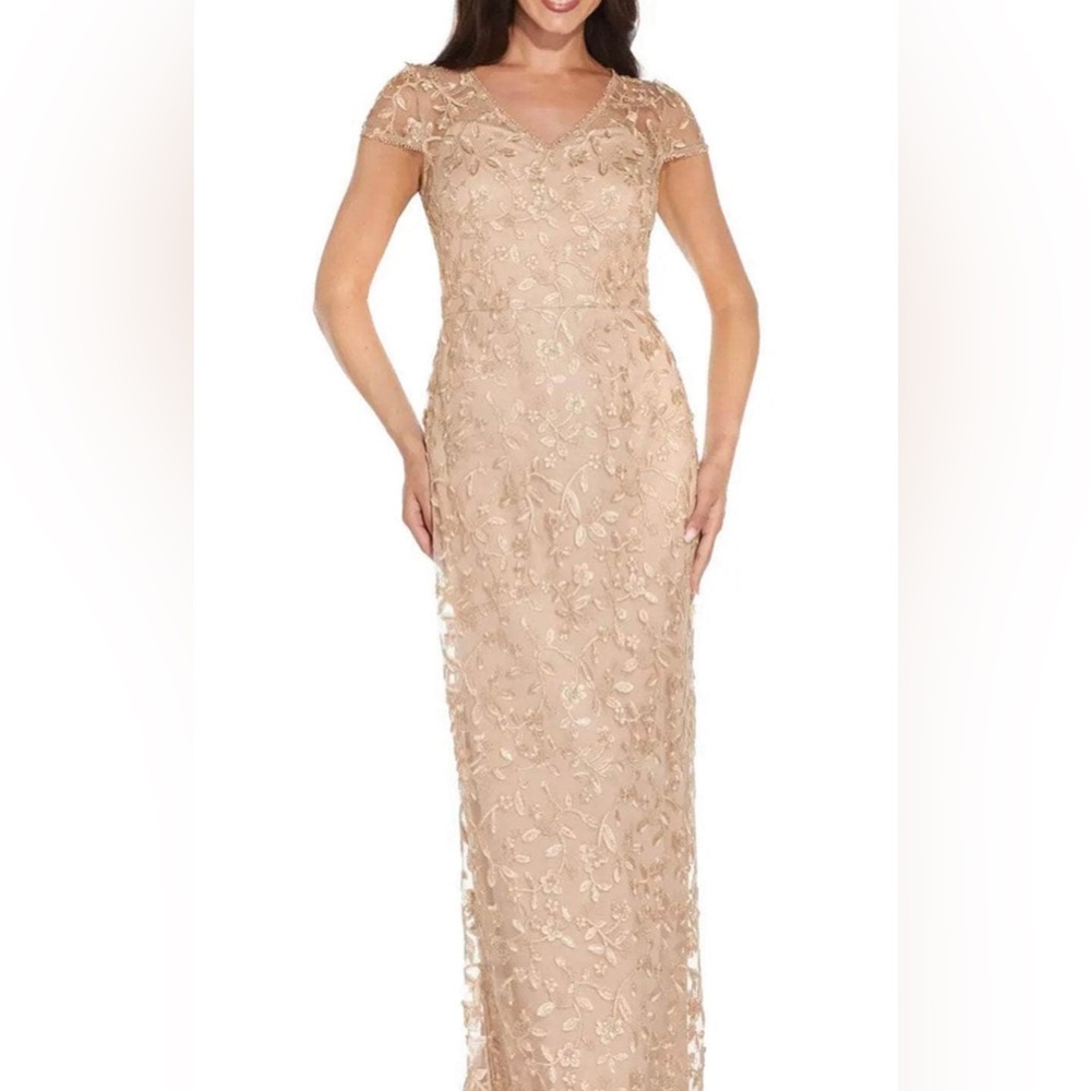 Adrianna Papell V-Neck Floral Evening Gown